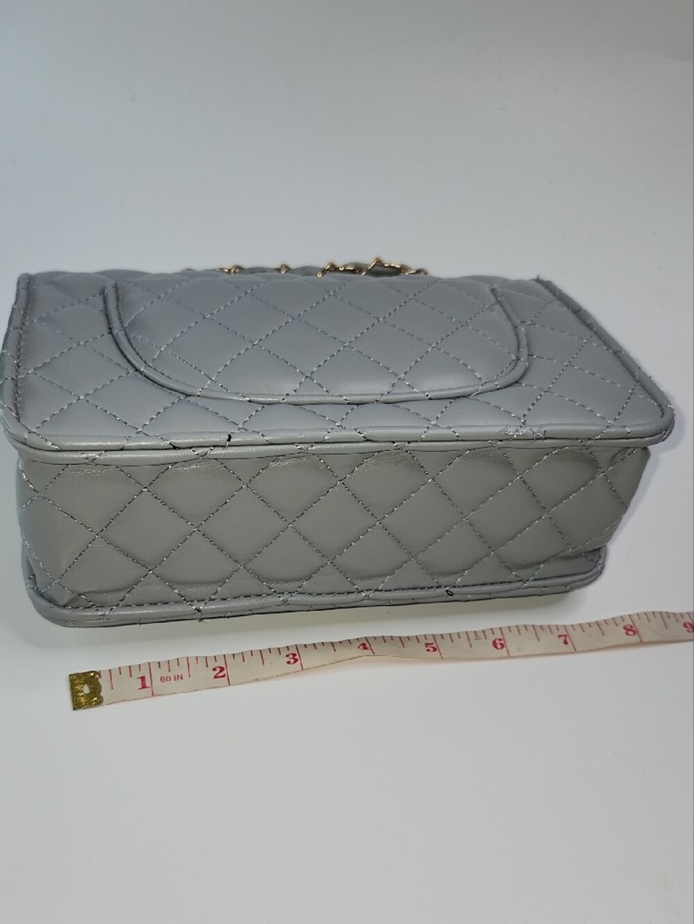 Crossbody Quilted Mini Flap in Light Gray with Gold Hardware - Picture 5 of 8